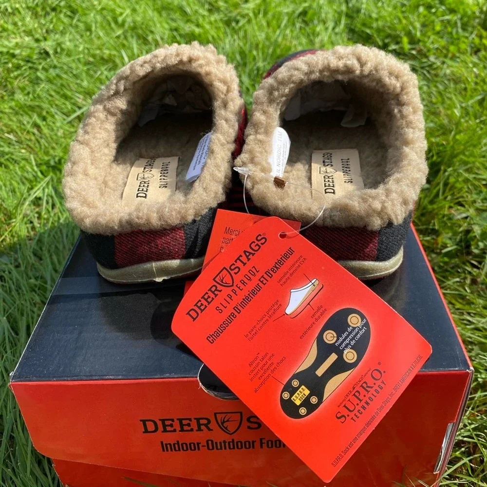 NWT/ NIB Deer Stags Kid's Lil Nordic Buffalo Plaid Faux Shearling Slippers (1)